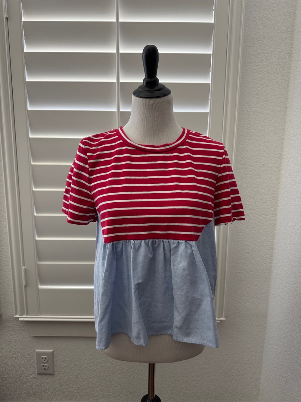 Anthropologie Elias Red & White Striped Babydoll Tee